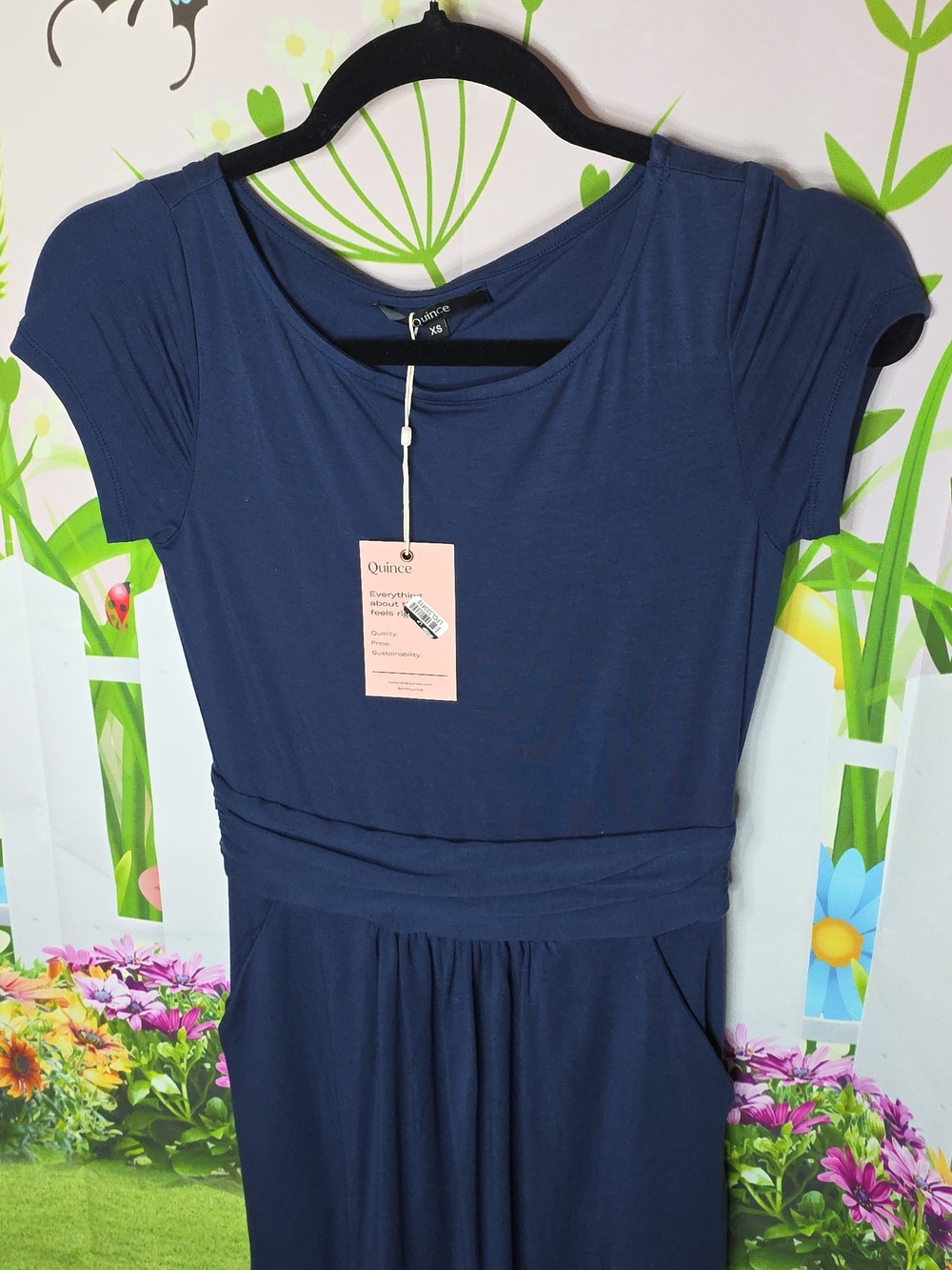 Quince Tensel Jersey Ruched Dress in Black or Navy Last Navy XS - Picture 5 of 9